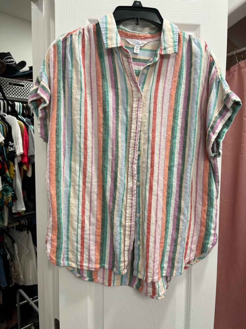 Time and Tru Multicolor Striped Button-Down Shirt
